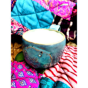 Aqua Pottery Mug with a Carved Sand Dollar in Sea Foam Green & Tan
